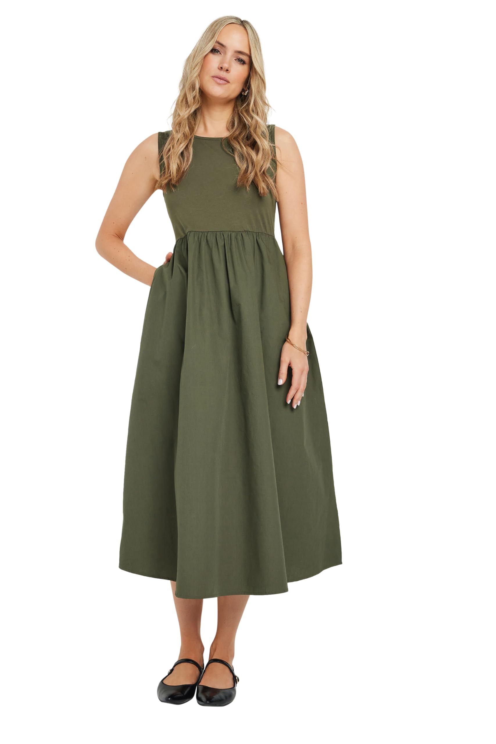 Long Tall Sally Women's Light Khaki Tall Jersey & Woven Midi Dress In | Size: 12