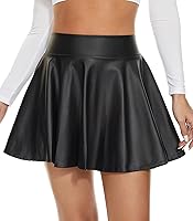 DingCo Women's High Waisted Faux Leather Black Mini Pleated Skirt - Sexy PU Leather Skirt for Parties & Nights Out