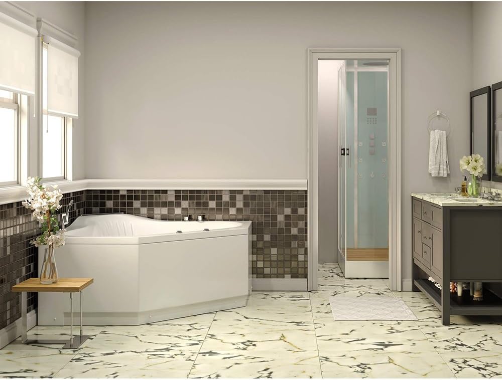 ARIEL Triangular Whirlpool Bathtub installed in a modern bathroom corner