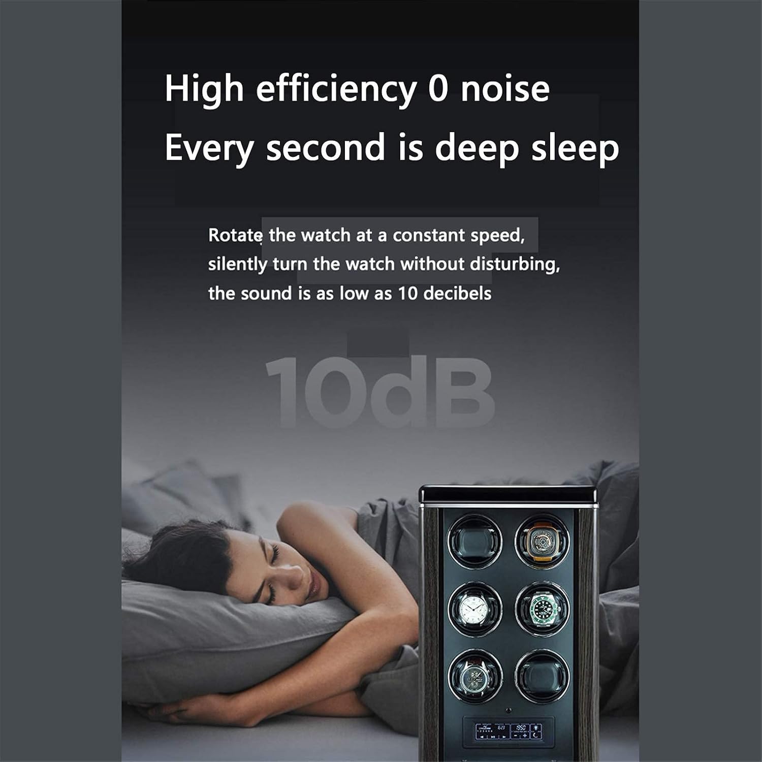 Watch Winder with Super Quiet Motor Smart Fingerprint Unlock LCD with Touch Panel with Remote Control Blue Led Light 6 Available Modes Storage Box,8 Epitope