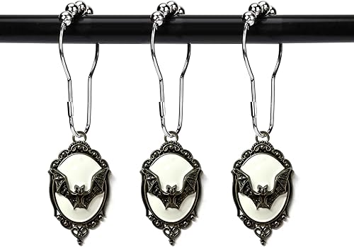 Miniatura 8 de Juego de 12 anillos de ganchos para cortina de ducha, murciélagos vampiros góticos, suministros para fiesta de Halloween, decoración de casa Fondo