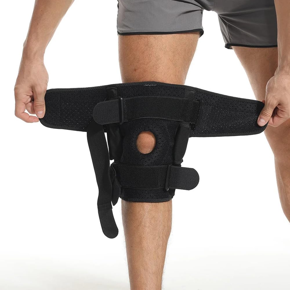 Hinged Knee Brace: Upgraded Support for Knee Pain, Built-in Solid Metal Hinge, Medical-Grade Open Patella Design, Overextension Protection, For Surgery Recovery, Injury Prevention, Tendon Ligament Meniscus (Large/XL)