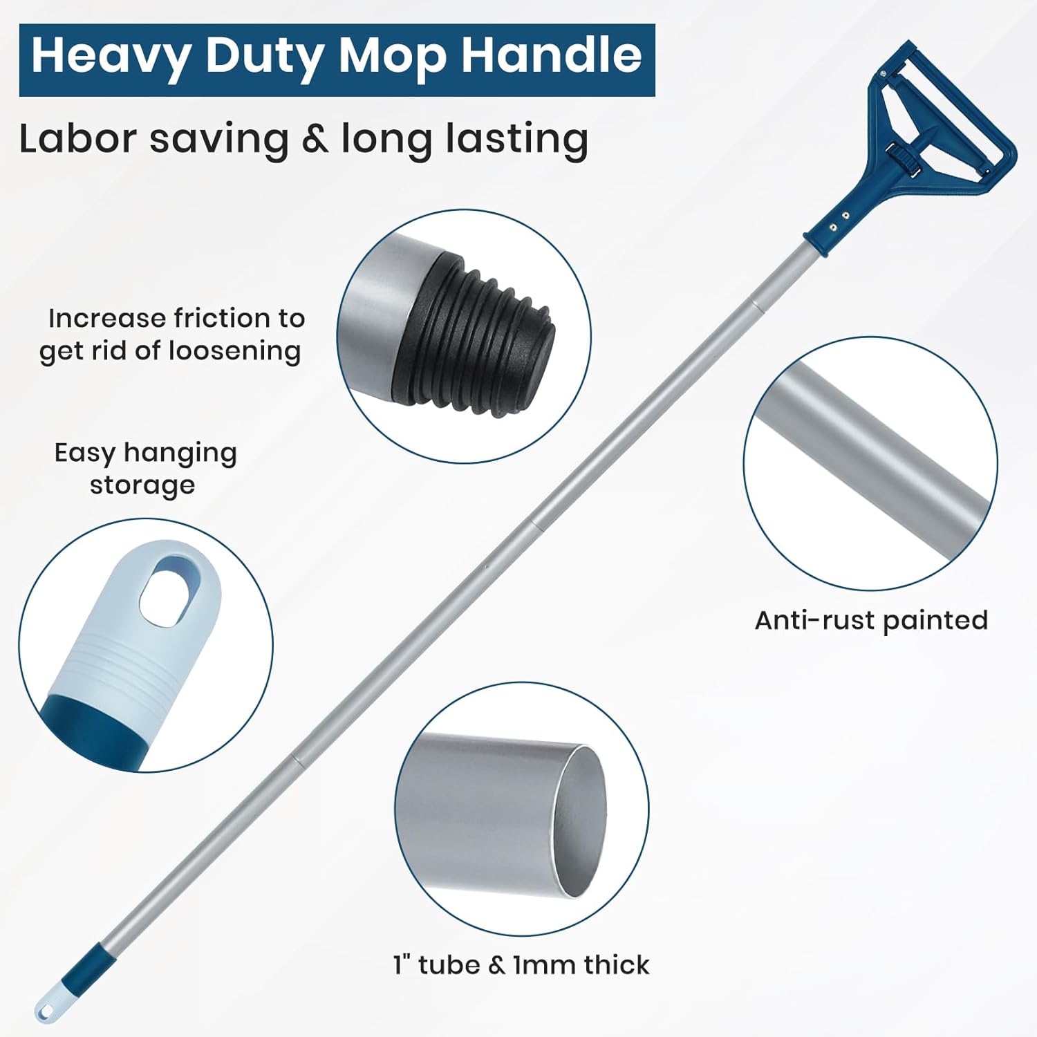 2PK Commercial Quick-Change Iron Mop Handle, Heavy Duty Mop Head Replacement Holder for Wet Mop Floor Cleanig, Janitor Supplies