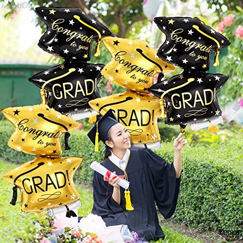 Image of Black and Gold Graduation Cap Balloon - Big, 32 Inch, Pack of 4, Graduation Decorations 2026, Congrats Grad Balloons, Graduation Balloons Class of 2026, Graduation Hat Balloons, KatchOn