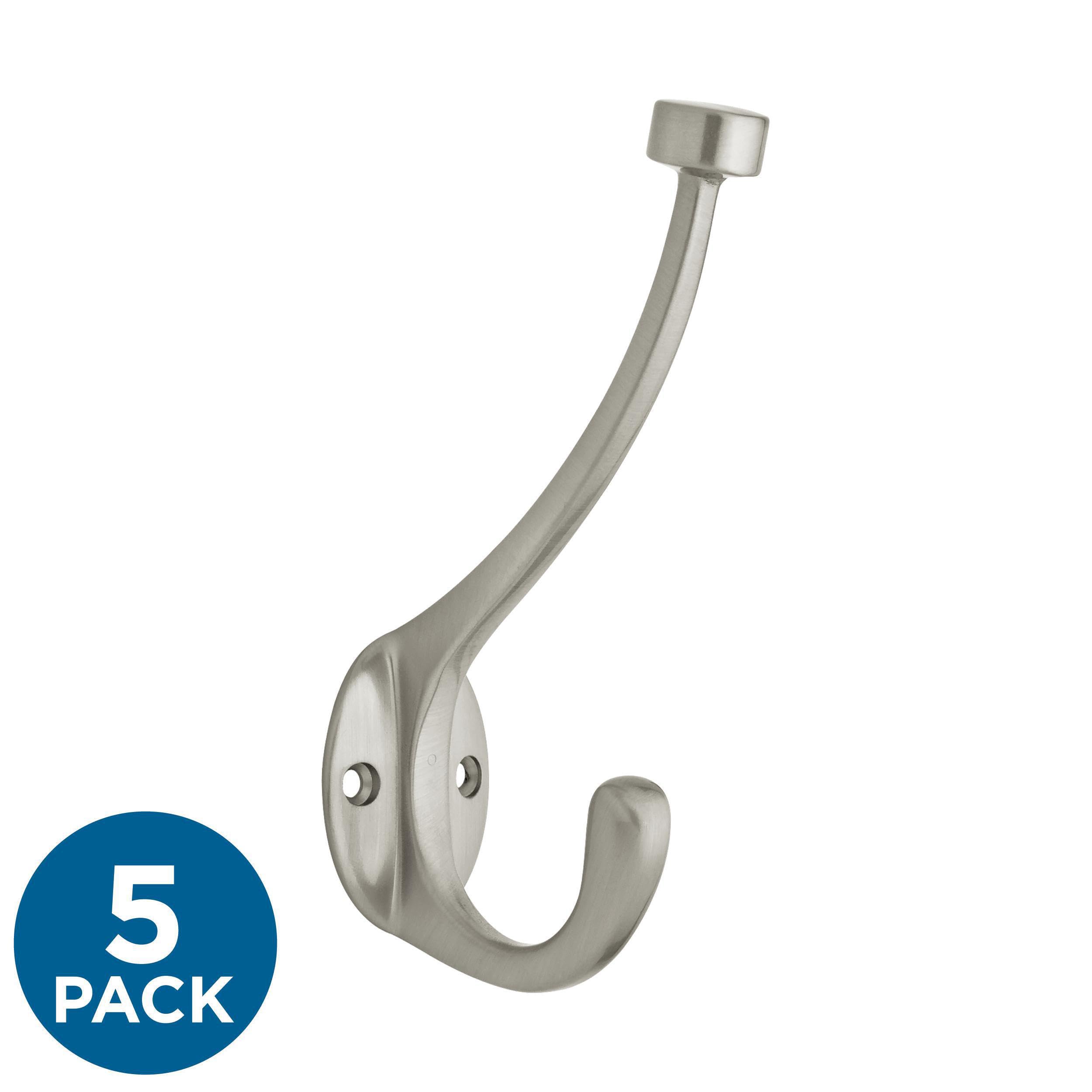 Franklin Brass Pilltop (5-Pack) Coat and Hat Wall Hooks Double Hooks for Hanging Nickel Wall Mount Hanger Backpack, Purse - Image 2