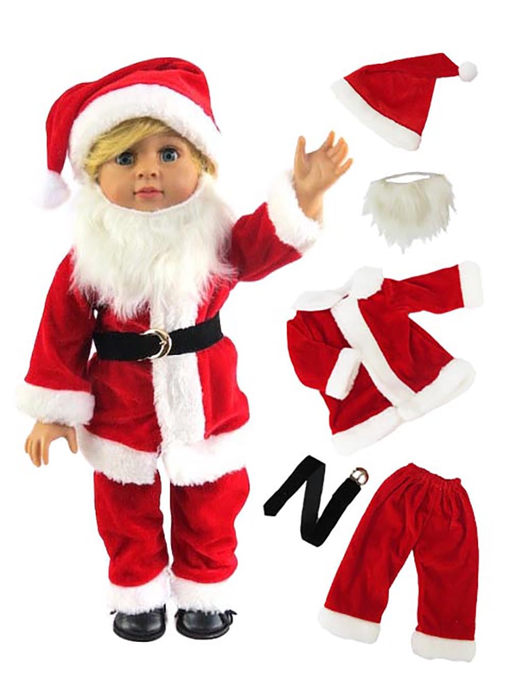 American Fashion World Santa Claus Christmas Outfit for 18-Inch Dolls | Premium Quality & Trendy Design | Dolls Clothes | Outfit Fashions for Dolls