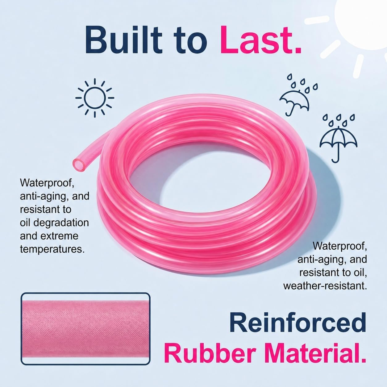 Motorcycle Carburetor Fuel Line, 9.84 Ft Rubber Flexible Fuel Vent Line, Leak-proof High-temperature Resistant Oil Tube, for Most Motorcycle ATVs Dirt Bikes Go Karts Mopeds (Pink)