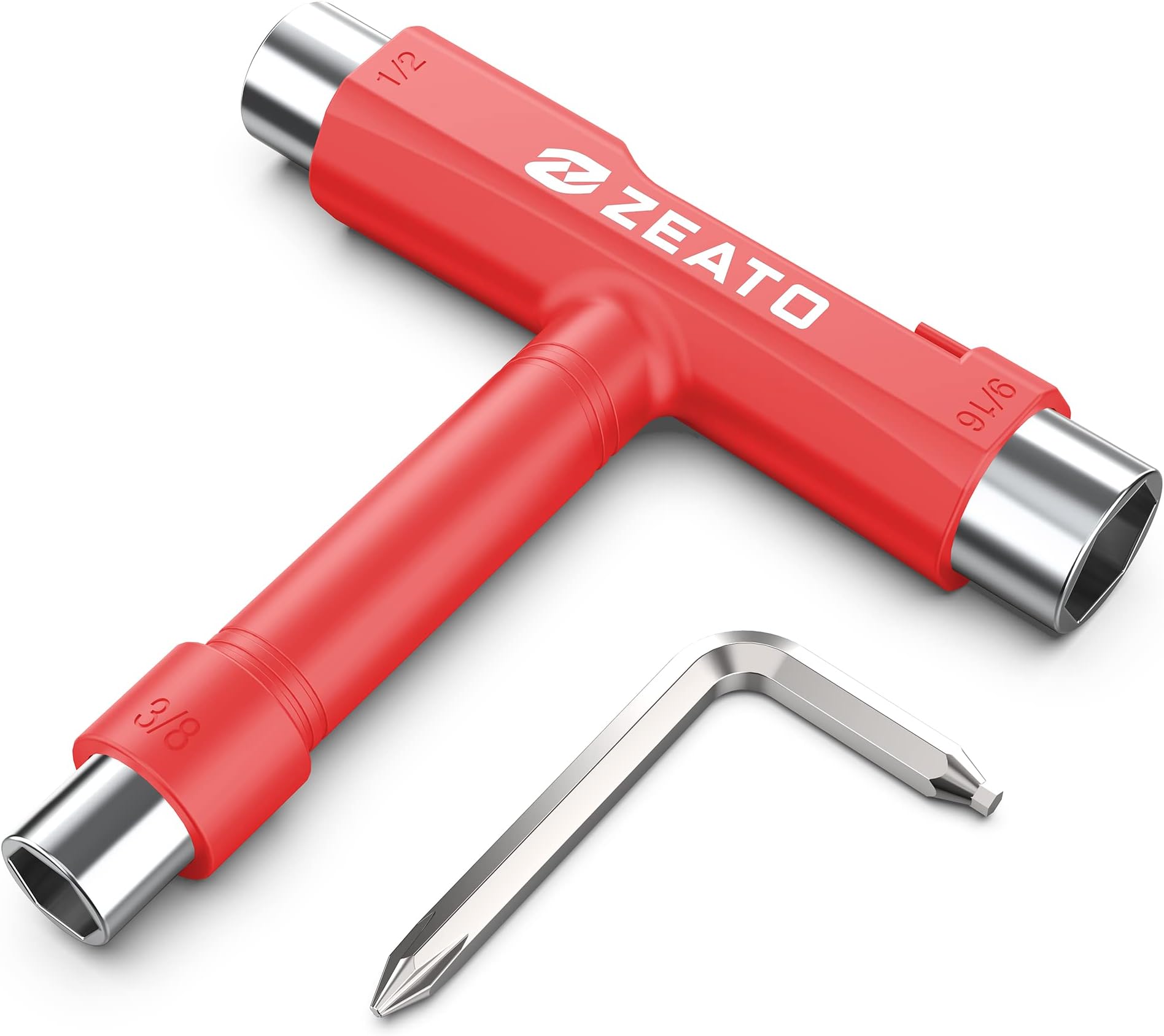 All-in-One Skate Tools Multi-Function Portable Skateboard T Tool Accessory with T-Type Allen Key and L-Type Phillips Head Wrench Screwdriver