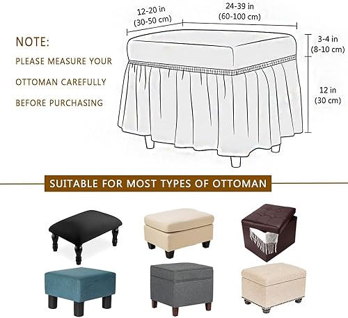 Miniatura 5 de GAWEKIQE Fundas otomanas de tela de sirsaca de alta elasticidad, funda para reposapiés con falda, rectangular, moderno, protector de muebles para