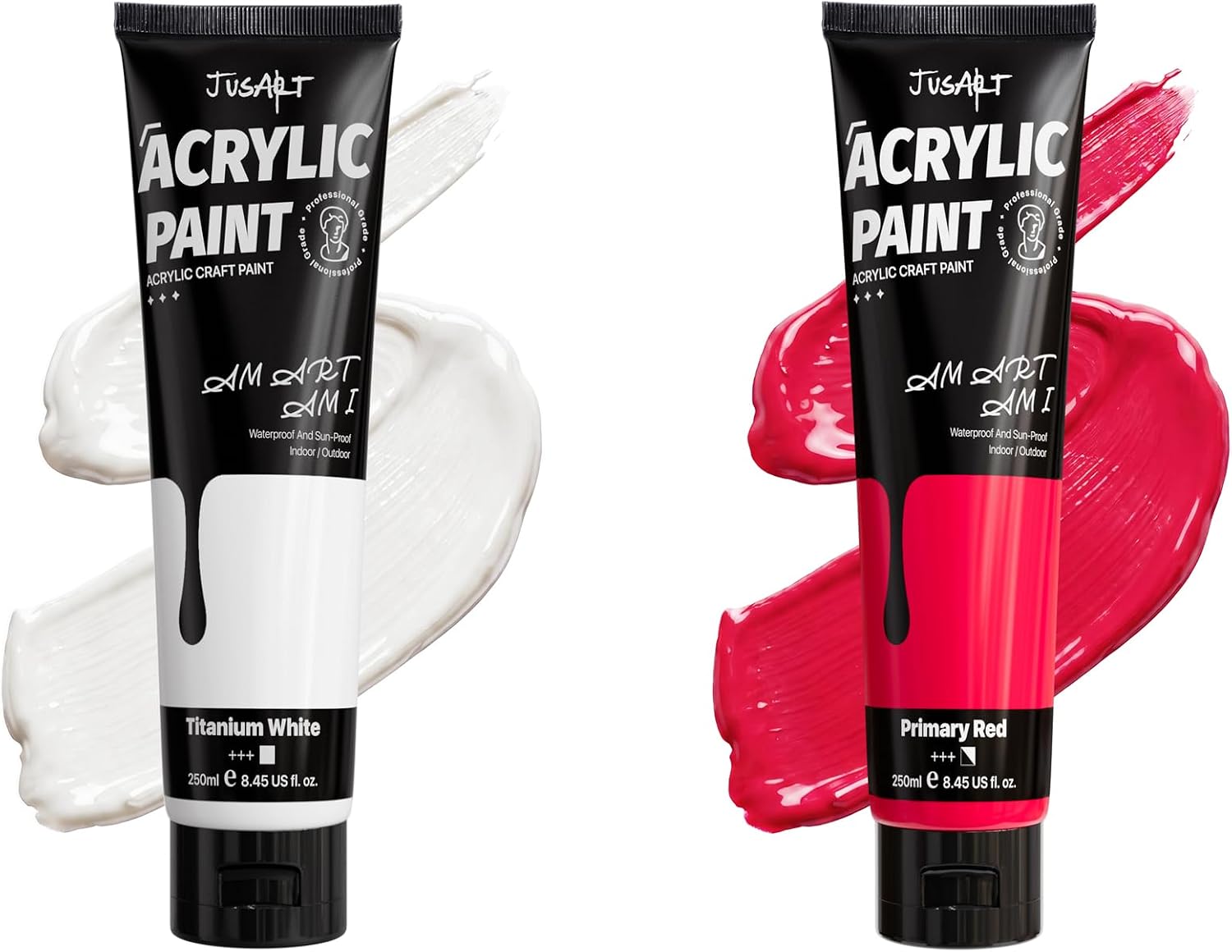 JusArt Titanium White+Red Acrylic Paint, 8.45oz/250ml Large Tube, Heavy Body Rich Pigment, Non-Toxic, Non-Fading Craft Paint for Canvas Wood Metal Fabric Ceramics, Art Supplies for Adults Artists