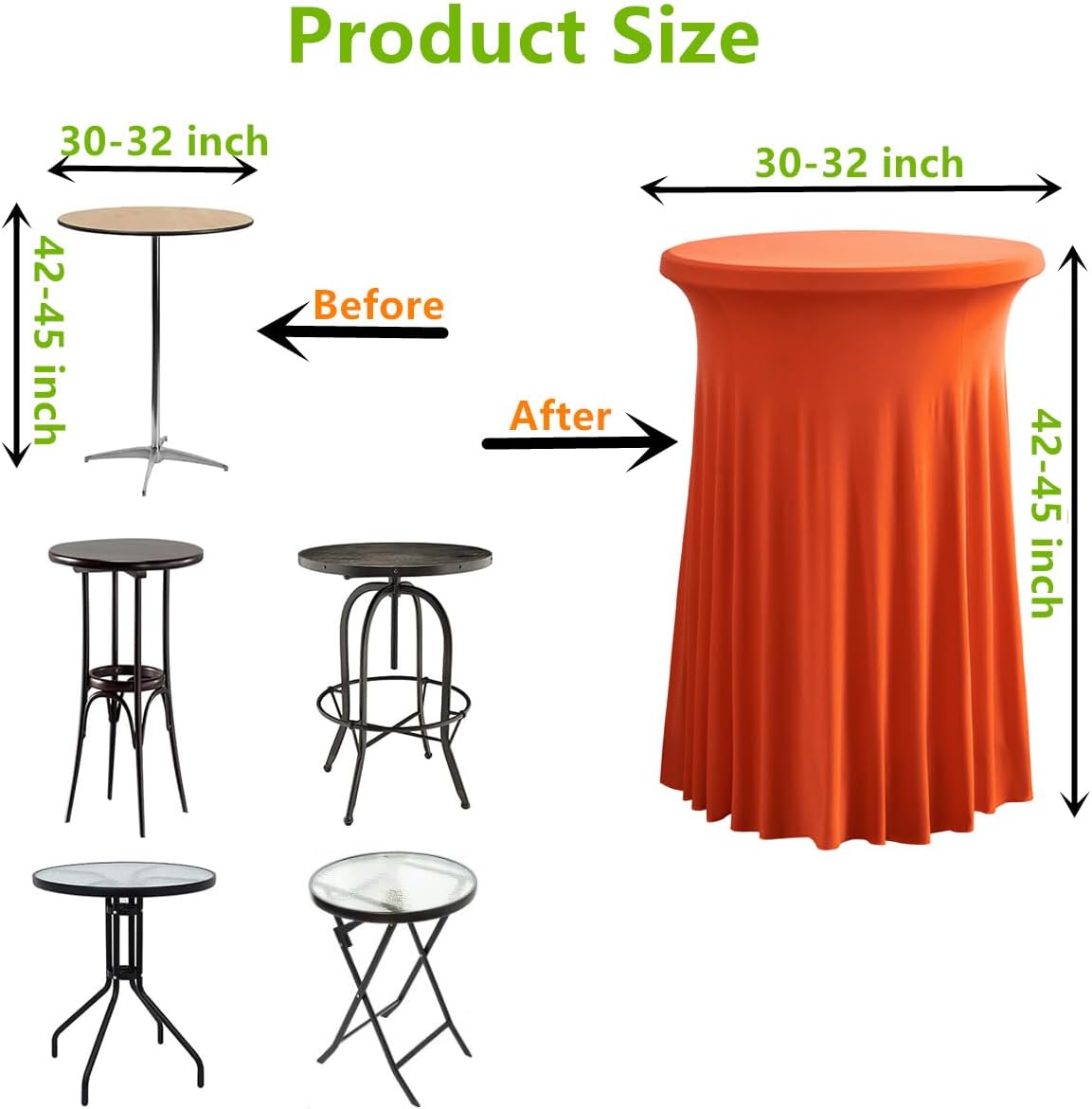 2Pcs 32" Highboy Fall Cocktail Table Cover Round Stretch Spandex Table Skirt High Top Tablecloth (30"-32" Dia x 43", Orange)