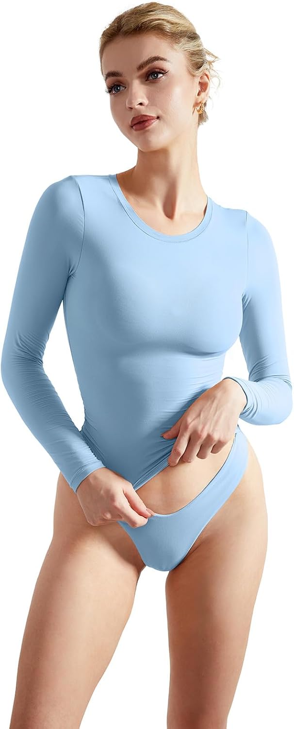 SUUKSESS Women Double Lined Fitted Basic T Shirts Crew Neck Long Sleeve Crop Top - Image 4