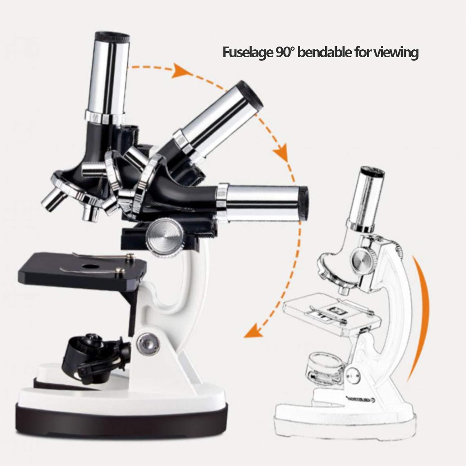 Kids Microscope Set Beginners Microscope100x-1200x monocular Microscopes Eyepiece (10x) Objective Lens (10x-120x) can be Connected to a Mobile Phone to take Pictures Body 90° Bendable 13x8.5x23cm