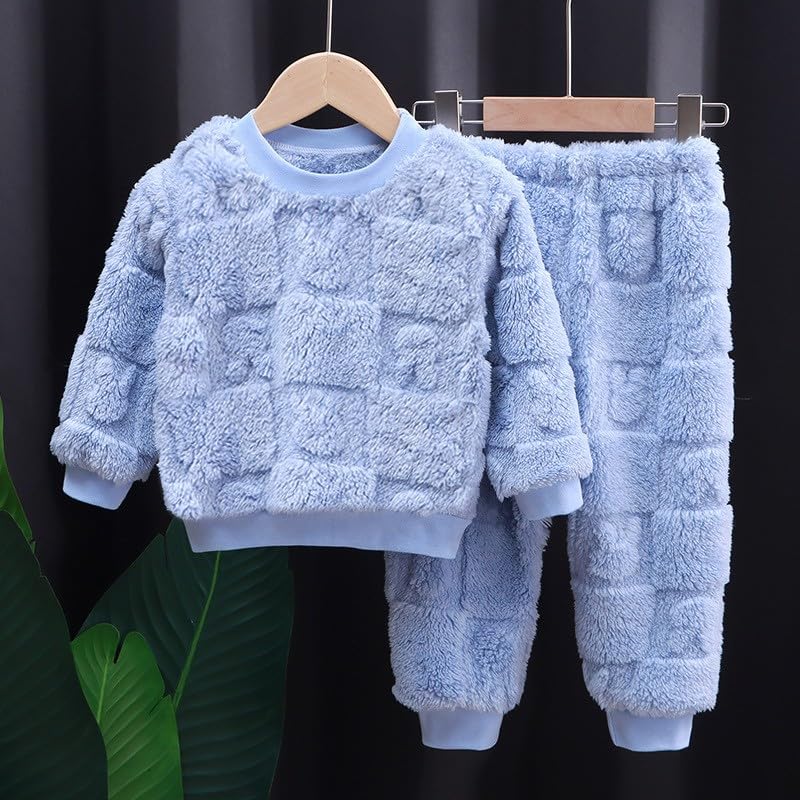 Kids Girls Flannel Fleece 𝗣a𝗷amas Outfits Long Sleeve Round Neck Pullover Tops Pants Toddler Boys Warm 𝗟oungewear3