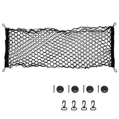 Cargo Net,car boot net 40x110 cm,Heavy Duty Organizer Net with 4 Hang buckle+4 Hooks,Elastic net for Car Interior Roof Storage,Luggage,Rear Boot,SUV,Truck,Vans,Groceries,Motorhomes,Universal（black)