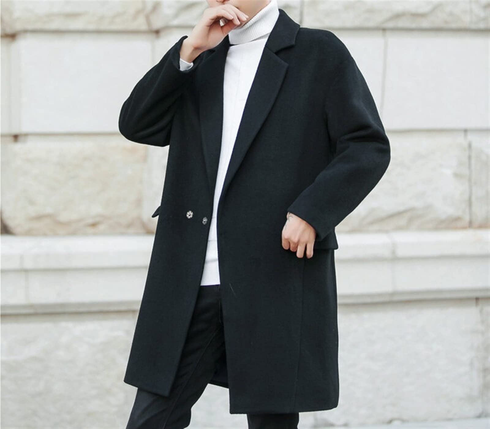 Cappotto da Uomo in Lana Slim Fit Lungo Monopetto in Misto Lana Giacca a Vento da Esterno Elegante da Lavoro Autunno Inverno per la Protezione dal Freddo e dal Vento