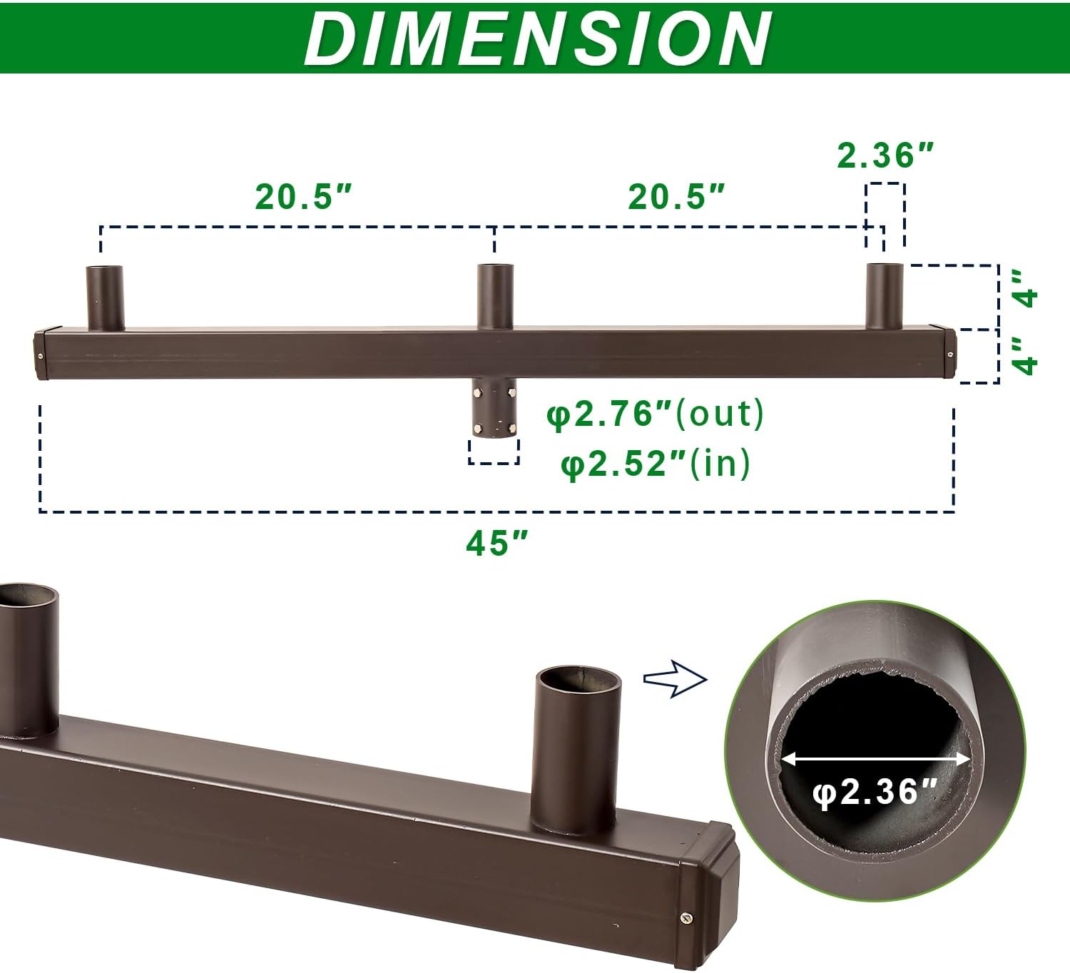 180 Degree Low Profile Bullhorn Tenon Adapter for 3 Light Fixtures with 2 3/8" Slip Fitter, Mounting Bracket LED Parking Lot Light, Outdoor Shoebox LED Street Pole Light, Dark Bronze