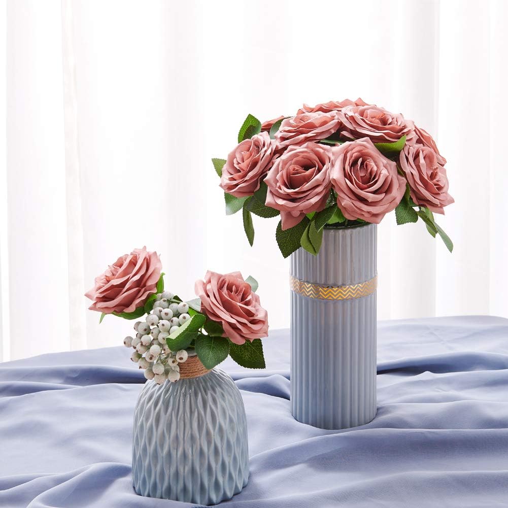YUZZ Fake Roses Dusty Rose Artificial Roses Flowers Silk Roses Heads with Stems 25pcs Realistic Silk Roses for Wedding Centerpieces Bridal Show Bouquets Party Home DIY Flowers Decoration - Image 8
