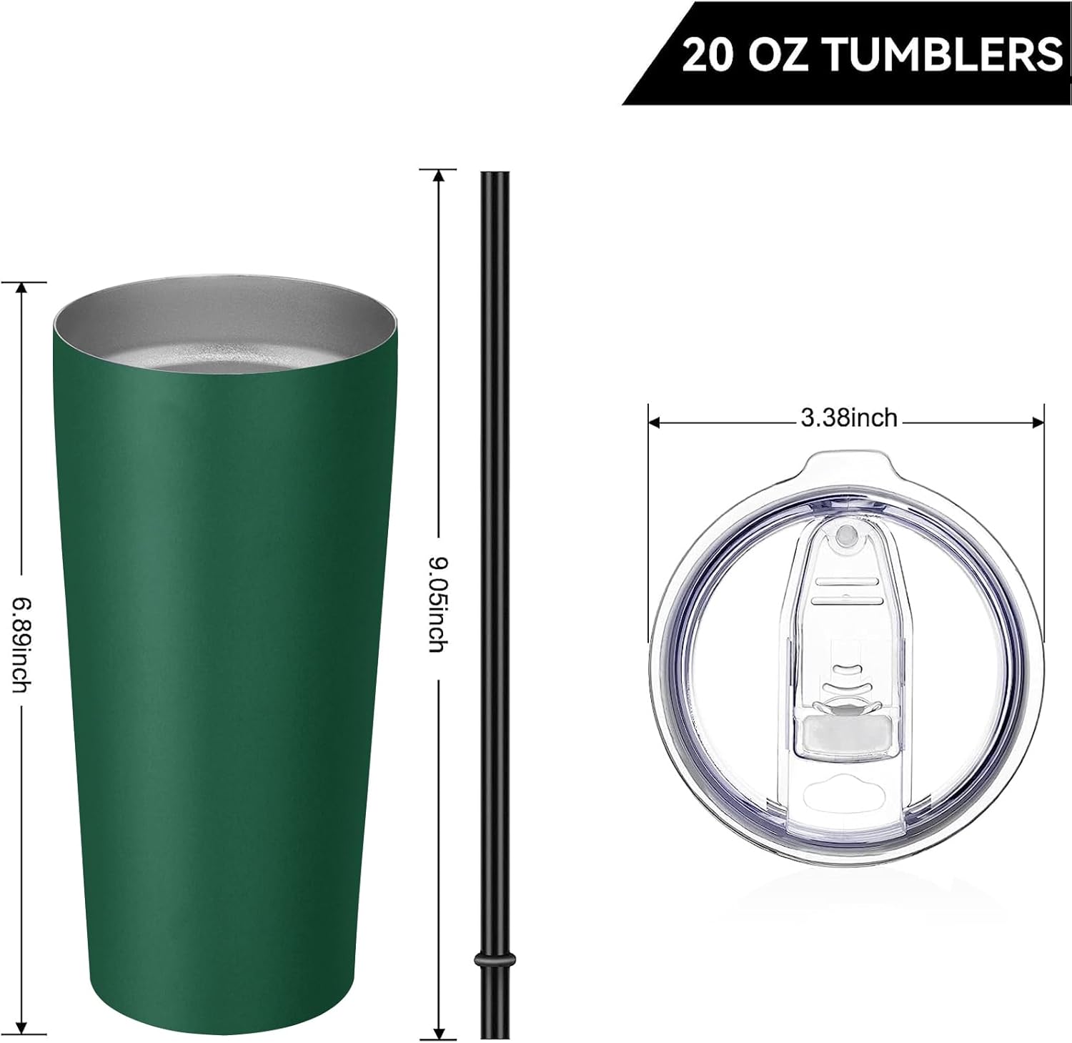 VEGOND 20oz Tumbler Stainless Steel Tumbler with Lid And Straw Vacuum Insulated Double Wall Travel Coffee Mug(dark green package 1) - Image 2