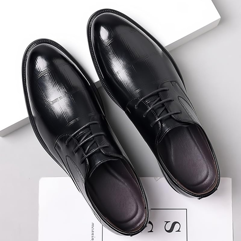 Mens Oxford Boots Lace-up Tuxedo Dress Wedding Shoes Black Leather(Black,7)2