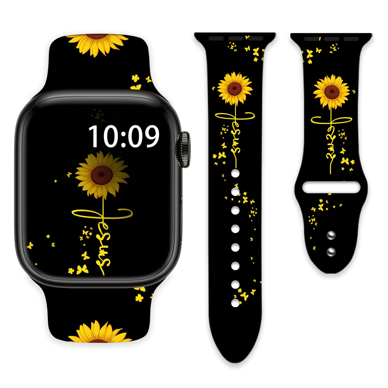 Sunflower Cross Faith Christian Jesus Watch Bands Compatible with Apple Watch 38mm 40mm 41mm for Girls Women Men Adjustable Soft Silicone Replacement Strap for iWatch Series 8 7 6 5 4 3 2 1 SE