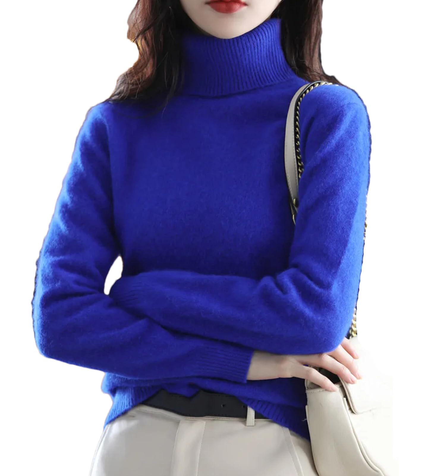 Maglione Cappotto alla Moda Autunno E Inverno da Donna Caldo Top in Visone con Risvolto Alto