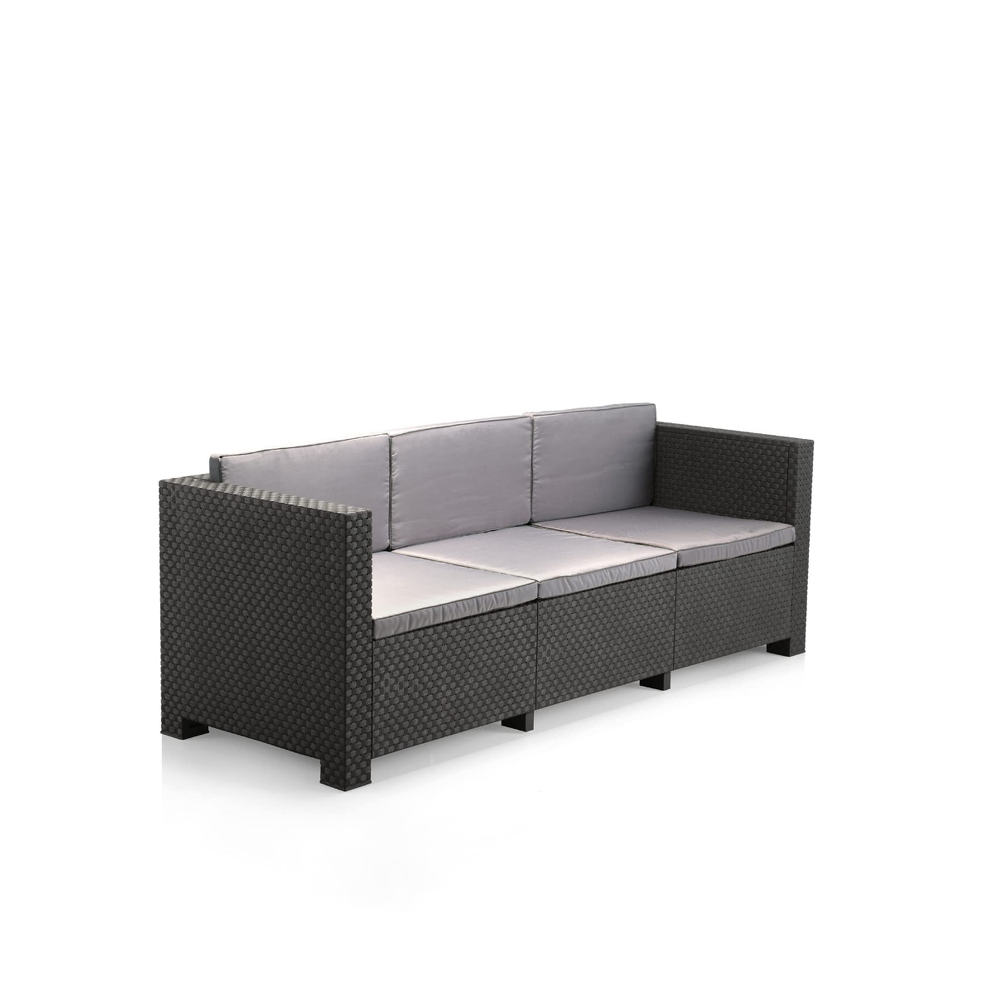 SP Berner - Sofá de Jardín Diva 3 Plazas - Diseño en Imitación Ratán con Cojín Incluido - Resistente y Sostenible - Fácil Montaje - 190 x 66 x 72 cm - Grafito