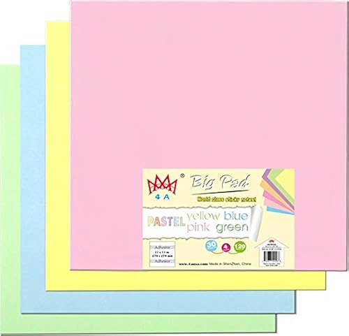 4A 4A BP 1111-Px4 - Bloc grande pegajoso, 11 x 11 pulgadas, tamaño grande, amarillo pastel, azul, rosa, verde, notas autoadhesivas, 30 hojasbloc, 4