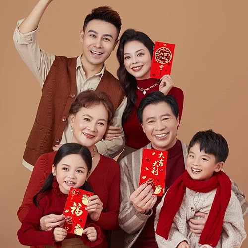 Miniatura 4 de AWEELON 36 sobres rojos de Año Nuevo chino, paquete grande rojo 2023 Año del conejo Hong Bao Primavera China Lucky Money Bolsillos para boda Año
