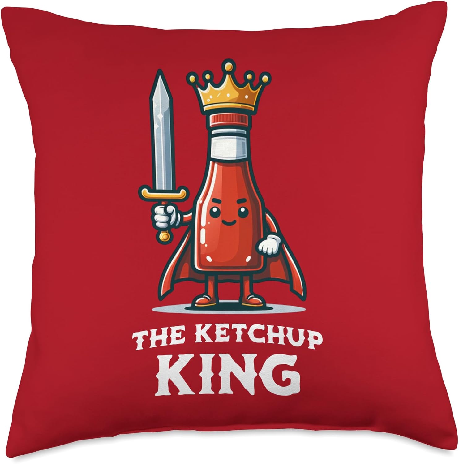 The Ketchup King Funny Food Illustration Ketchup Lover Throw Pillow