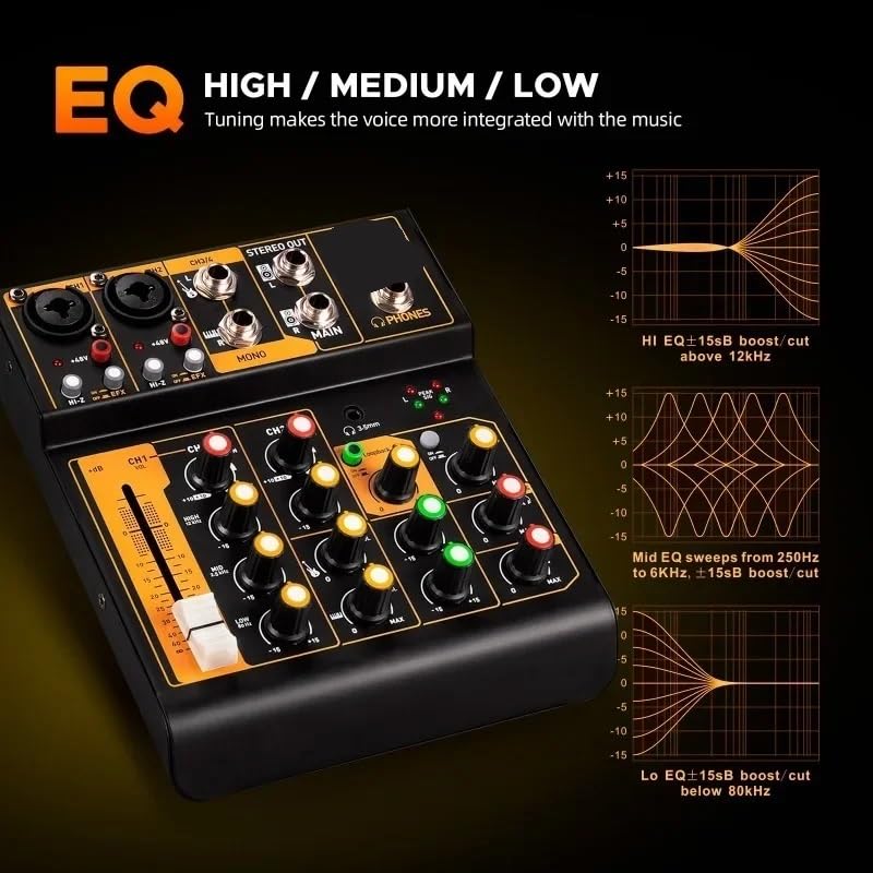 Table de mixage métal Mini4 avec Bluetooth et alimentation 48V