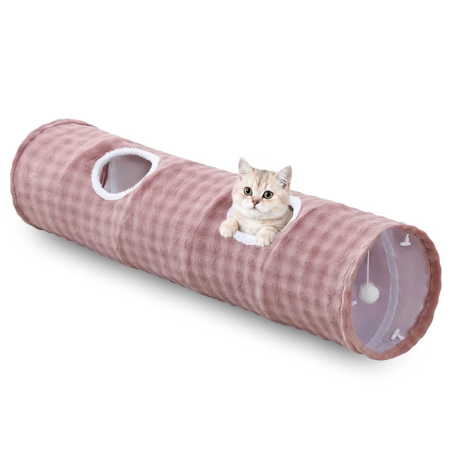 Straight Bubble Cat Tunnel for Indoor Cats 47"x12", Dusty Pink