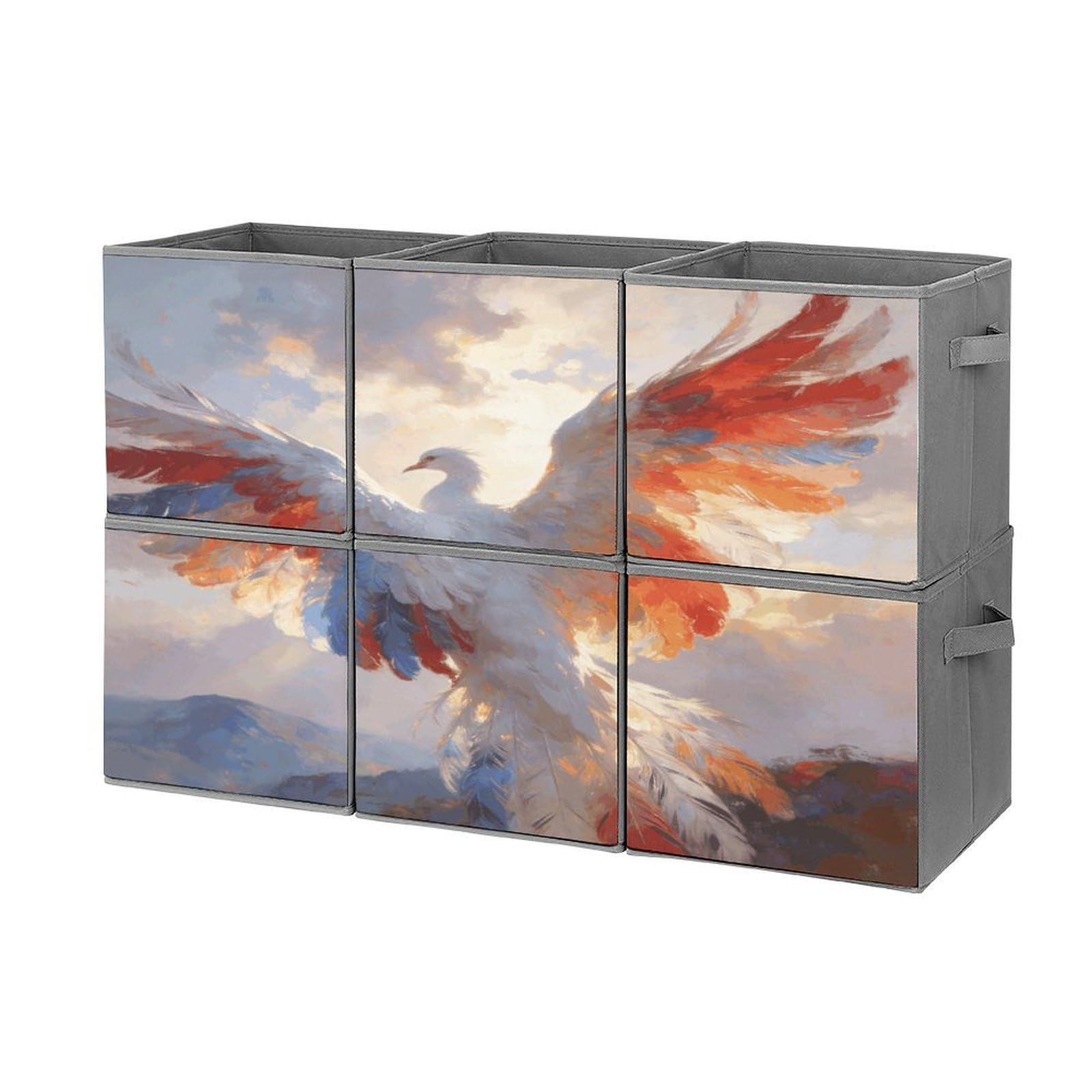 FodPand Plumage Dreamscape Storage Bins Cubes Fabric Cube Organizer Foldable Storage Boxes Large Storage Baskets Oxford Cloth Cube Bins for Home Clothes Closet Organizers 6 Pack
