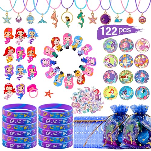 U-PTYTM 122Pcs Mermaid Party Favors Birthday Decorations for Girls, Party Supplies Include 12...