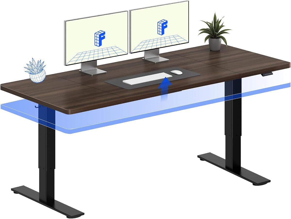 FLEXISPOT 71" x 32" Office Standing Desk, Height Adjustable Sit-Stand Desk, Quiet & Stable, with Cable Management & Cup Holder, for Commercial Use, Black Walnut Top (2 Packages)