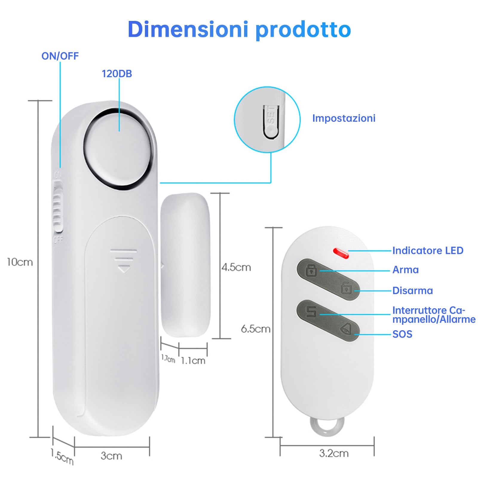 Allarme per Porte e Finestre 120dB Con 3 Modalità Wireless Magnetico Allarme Antifurto Sistema Sensori di Sicurezza Domestica Per Protezione Bambini,Casa,Frigorifero,Negozio