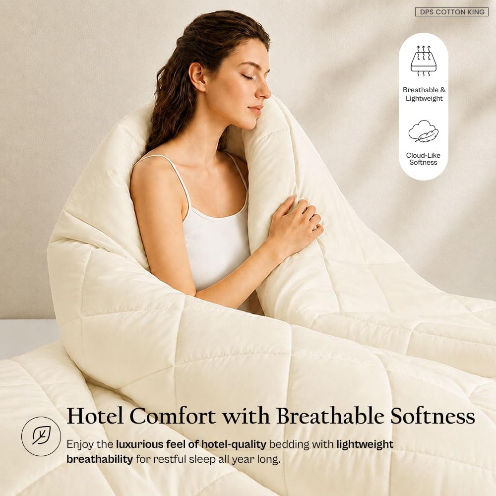 Luxurious Down Alternative Comforter- Full Size 82 x 86 Inches 1 Piece All-Season Duvet Insert, 300 GSM with Corner Tabs 100% Egyptian Cotton (Ivory Solid)