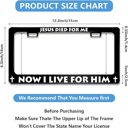 Miniatura 2 de Jesus Died for Me Now I Live for Him - Marco de placa de metal de aluminio negro divertido para la cubierta del automóvil con 2 agujeros y