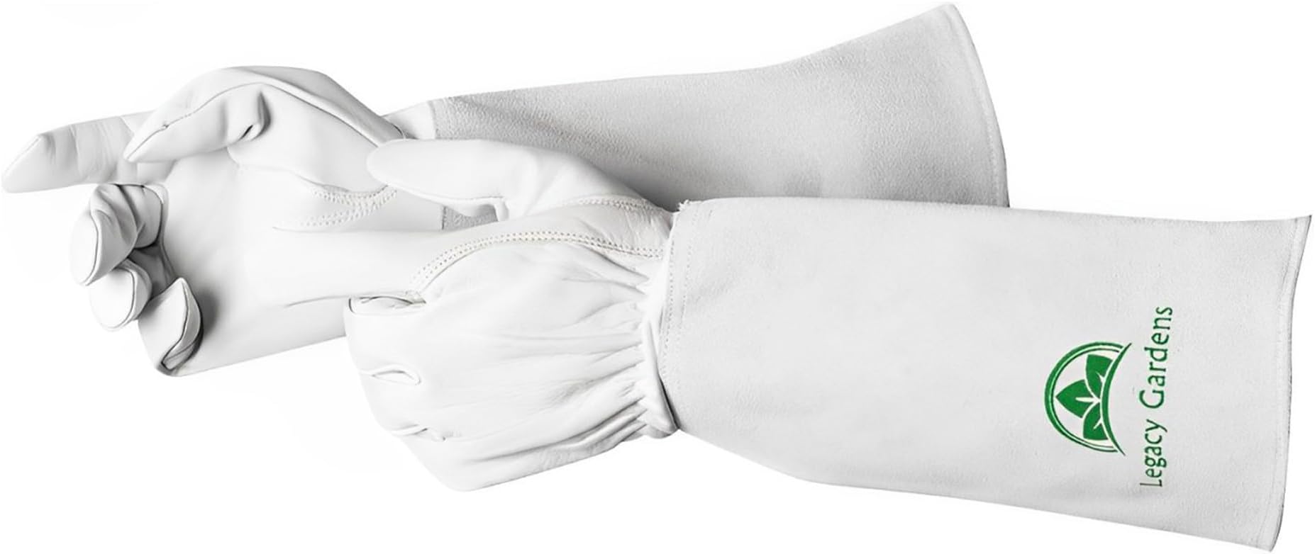 Leather Gardening Gloves for Women & Men, Long Garden Gloves, Cowhide Gauntlet Rose Pruning Thorn Resistant, Forearm Protection, Small, Natural