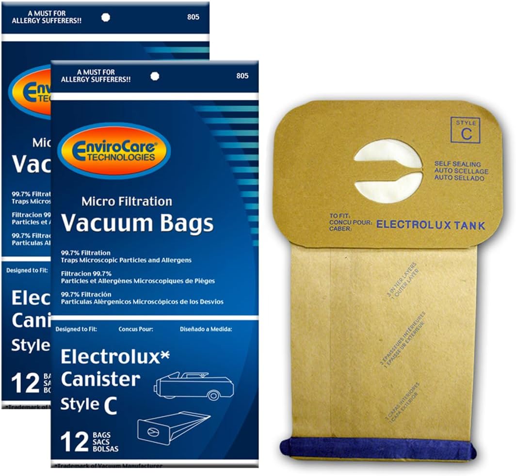 EnviroCare Replacement Micro Filtration Vacuum Cleaner Dust Bags made to fit Vacuum Bags for Electrolux Canisters Style C 24 pack