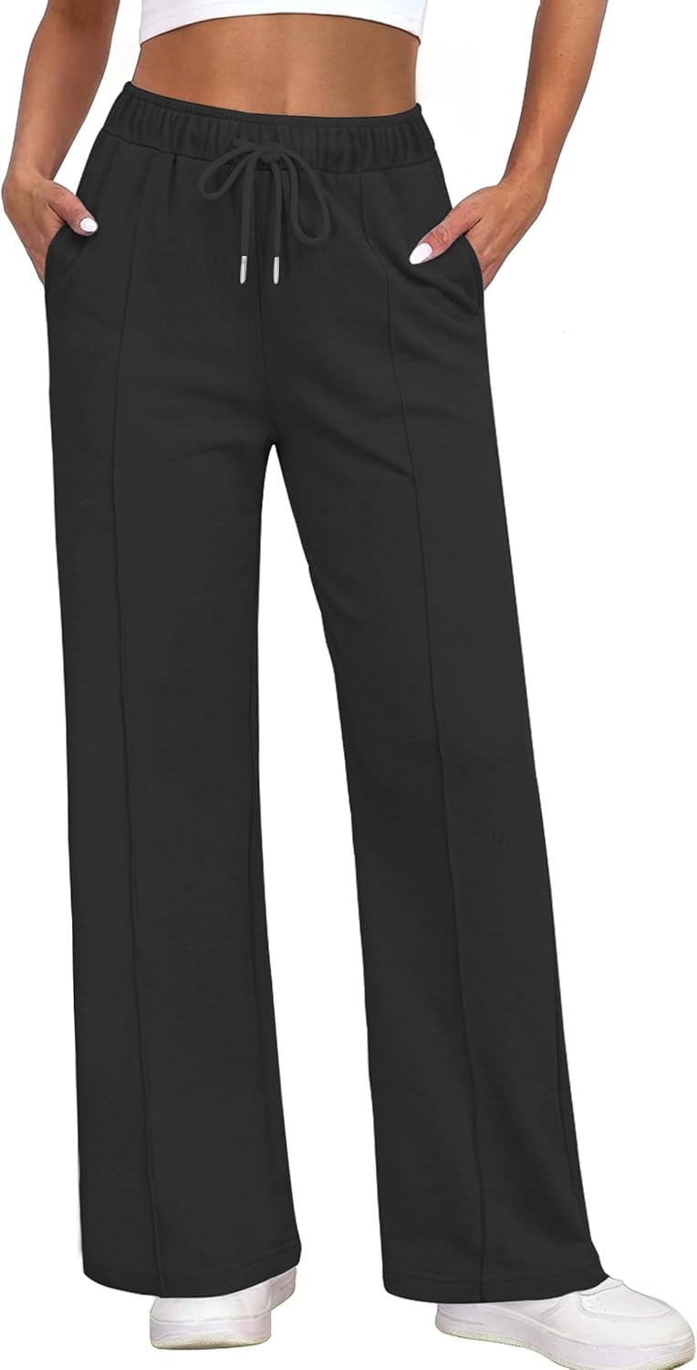 Womens Sweatpants Wide Leg High Waisted Trendy Straight Leg Sweat Pants Joggers for Lounge, Travel, Casual, S-XL