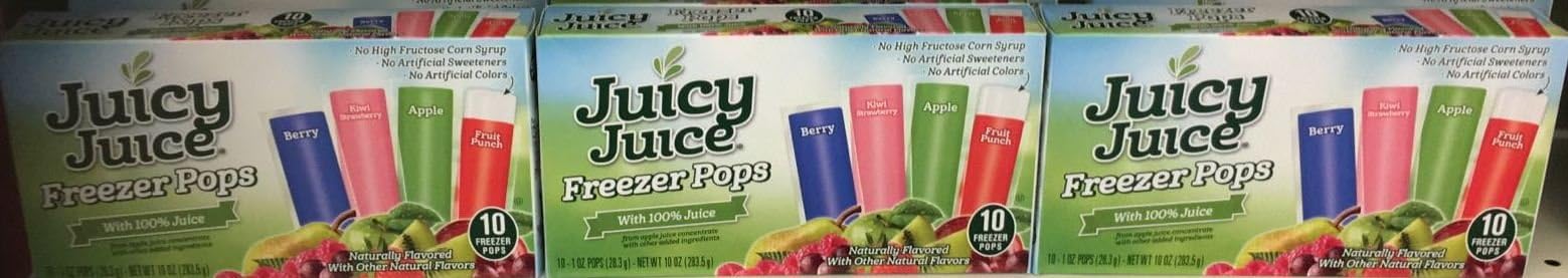 Juicy Juice Freezer Pops Berry,Kiwi,Apple & Fruit Punch With Naturally Flavored 10 in Each - Pack Of 3