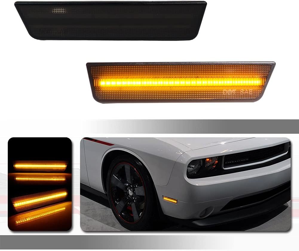 For 2008 2009 2010 2011 2012 2013 2014 Challenger R/T Classic Rallye Redline SRT8 SRT SXT R/T SE Front Rear Bumper Side Marker Lights Full Amber & Red Led Lights Clear Lens 4 pcs