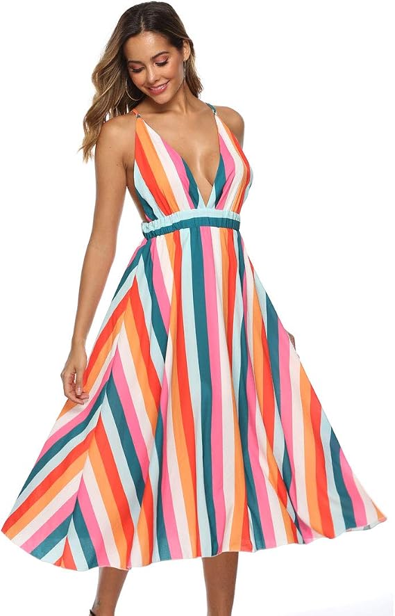 Backless Striped Dress Maxi Dresses 