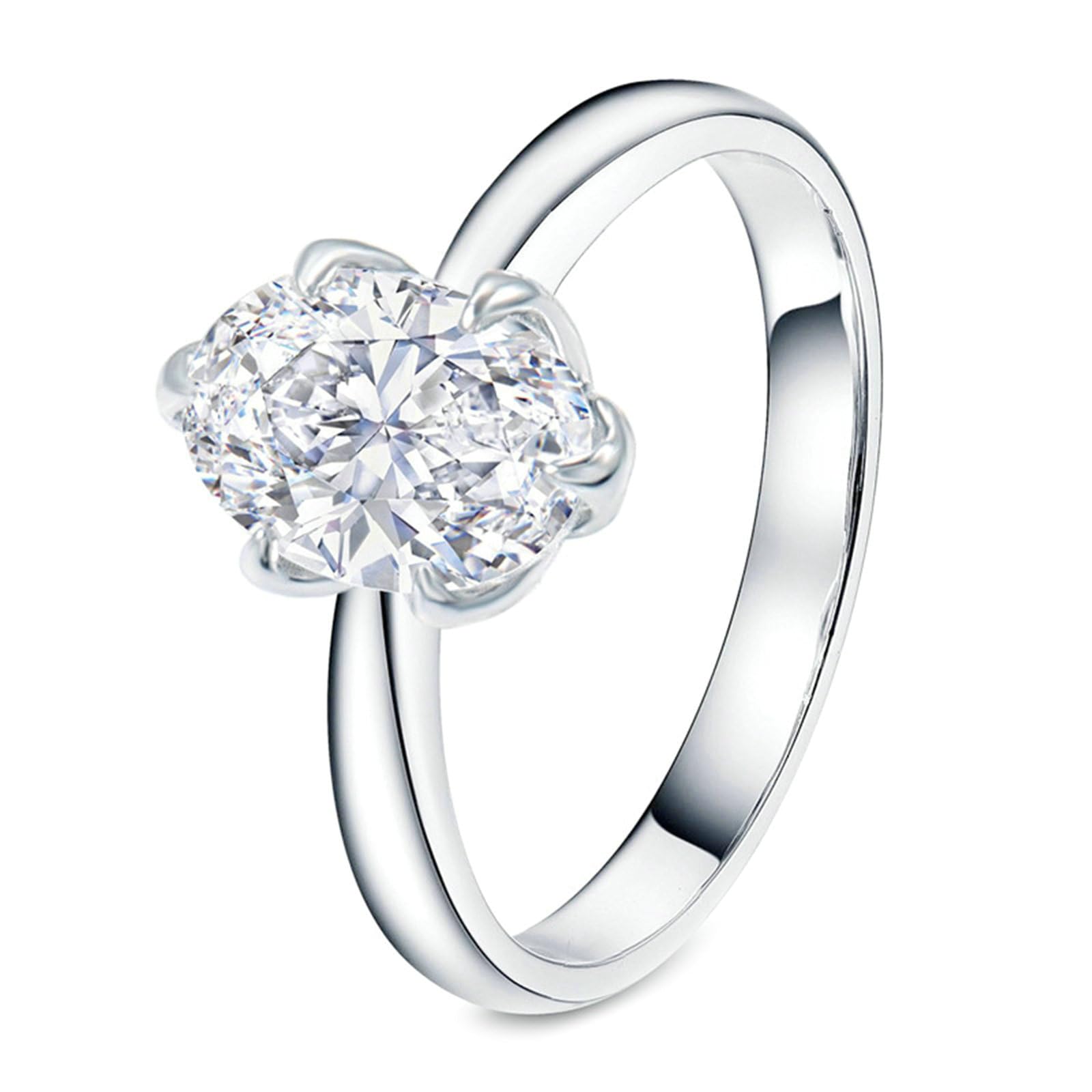 Verlobungsring Vintage, Ringe Frauen Dünn mit 6 Krallen, Ovaler Moissanit Weißgold Schmuck Set Damen