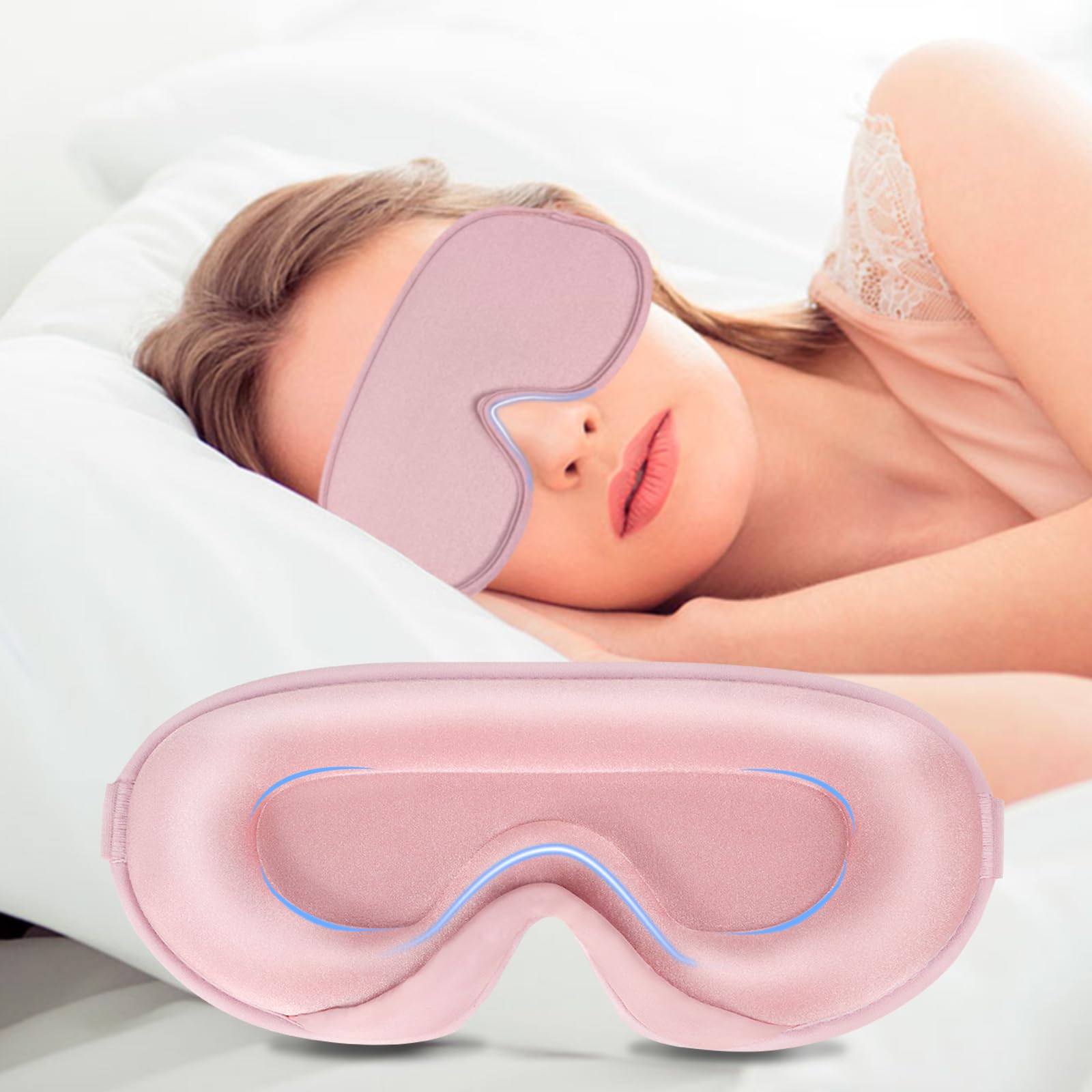 Eye Mask for Sleeping,Zero Eye Pressure Sleep Mask for Side Sleepers,1pc Soft Night Sleeping Mask,3D Contoured Cup Satin Sleep Masks with Adjustable Buckle,Blackout Blindfold for Woman & Men