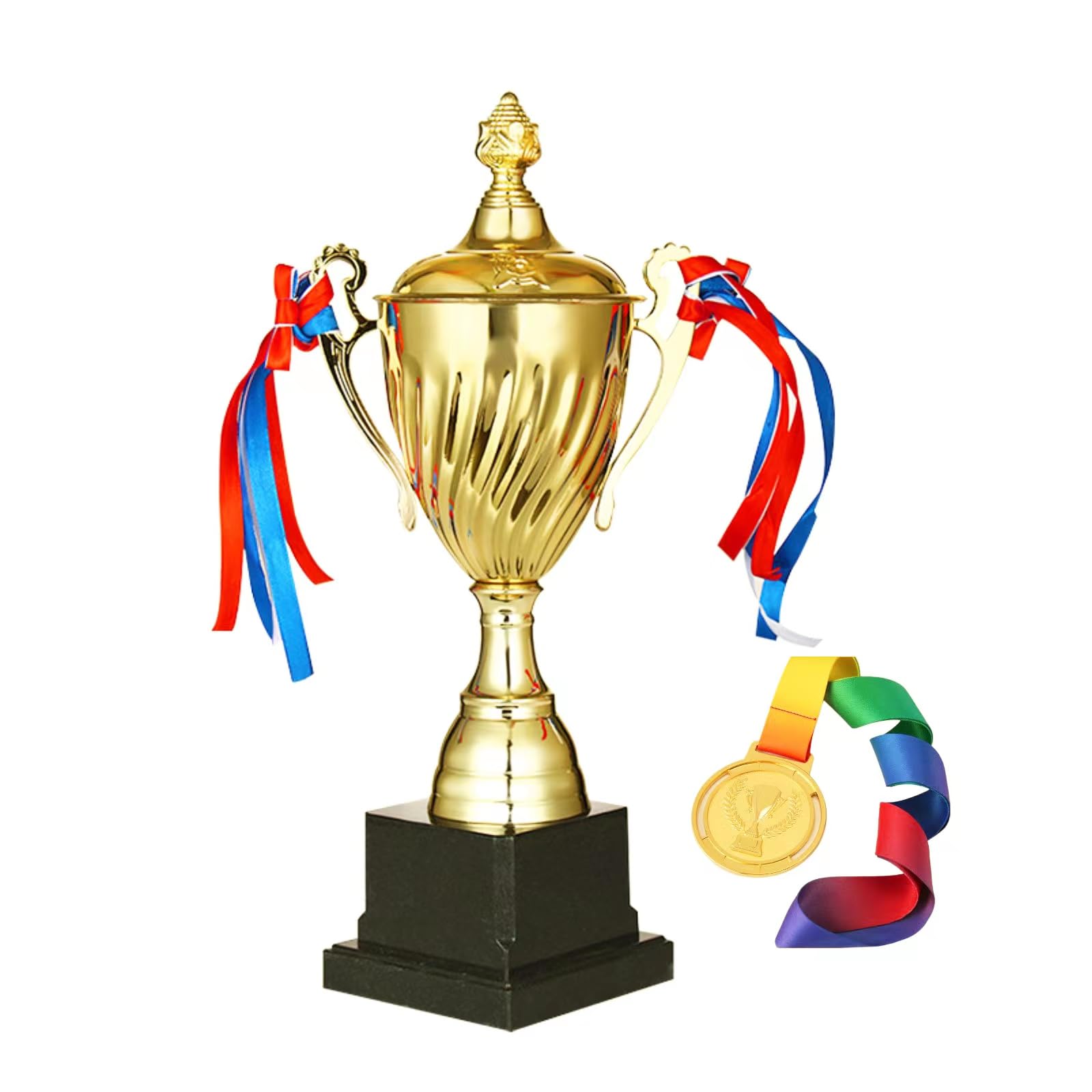 Copa de trofeo de oro de 11/16 pulgadas y medalla para torneos deportivos, competiciones de premios, competiciones, trofeo de partido de la liga de fútbol