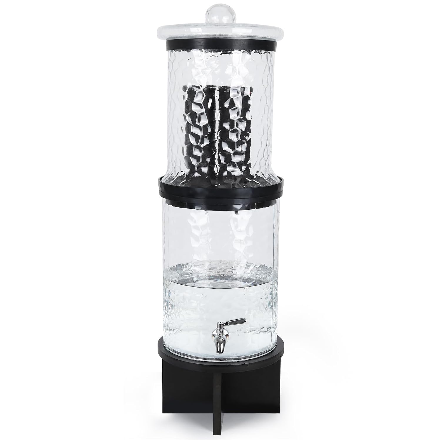 3 Gallon All Glass Gravity-Fed Water Purifier, Countertop Water Filtration System with Wooden Stand, for Home, Emergency & Outdoor Survival