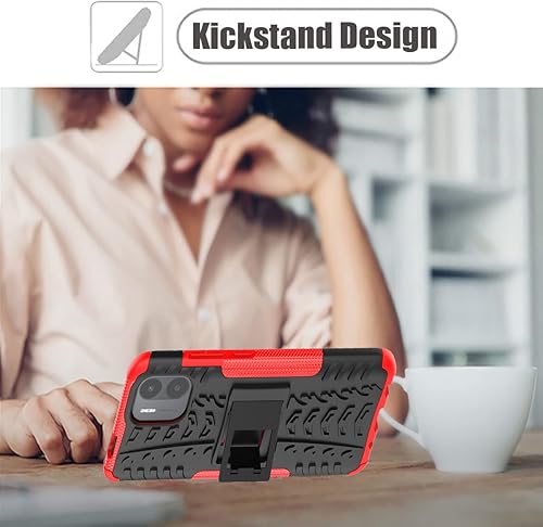 Miniatura 6 de Redmi A1+ Funda para Redmi A1 Plus, funda con protector de pantalla de vidrio templado, con función atril de policarbonato duro, TPU suave de doble