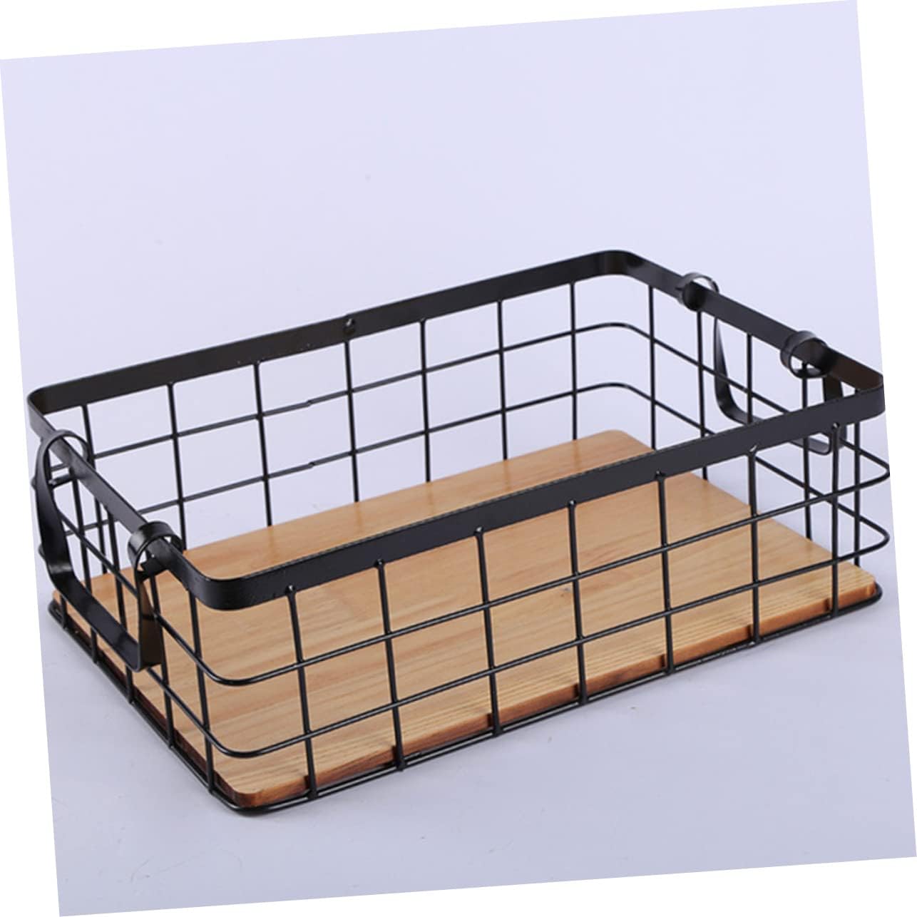 Luxshiny Rectangular Black Wire Kitchen Storage Basket with Base Multipurpose Fruit and Snack Organizer Lightweight Household Container for Pantry and Countertop Use